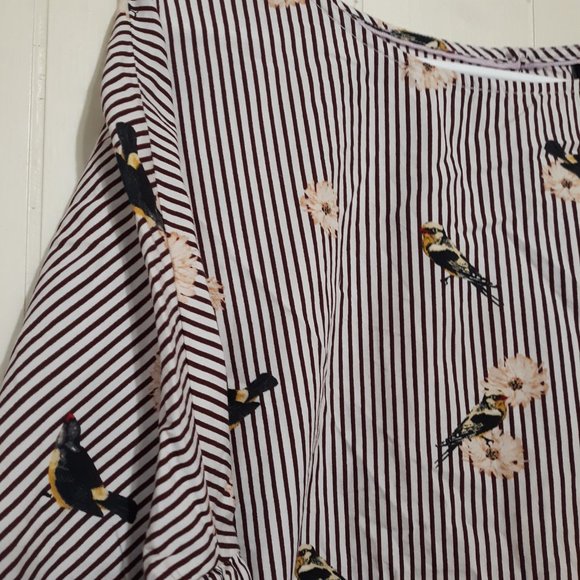 Nanette Lepore Medium striped bird summer spring Print Tie Bell Sleeve Blouse - Picture 5 of 10